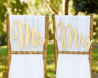 Mr and Mrs Chair Sign Gold or Silver Bride and Groom Signs Gold Wood Script Chair Signs Mr & Mrs Wedding Chair Signs Reception Chair Signs