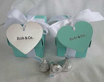 Wedding Turquoise Blue Favor Boxes Aqua Favors Box Boxes Wedding Shower 2 x 2 x 2 Pieces with Lids and Ribbon Custom Any Color w Cutom Tags