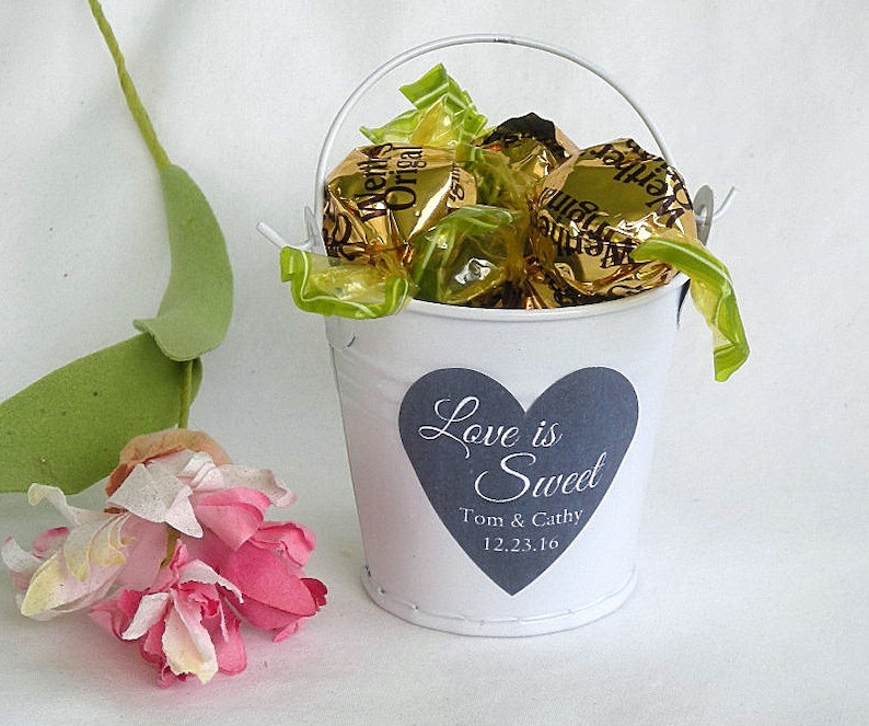 Mini Bucket Favor Metal Pail Party Favor Wedding Love is Sweet Etsy