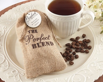 The Perfect Blend Favor Bags Custom Burlap Primitive Rustic Wedding Coffee Vintage Tea Party Showers Birthdays  4 x 6 - Custom Tags Optional