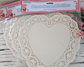 Serwetki w kształcie serca, papier biały, ecru, koronkowa serwetka w kształcie serca, papierowa serwetka z koronką, walentynki, urodziny, koronkowa serwetka, koronkowe serwetki