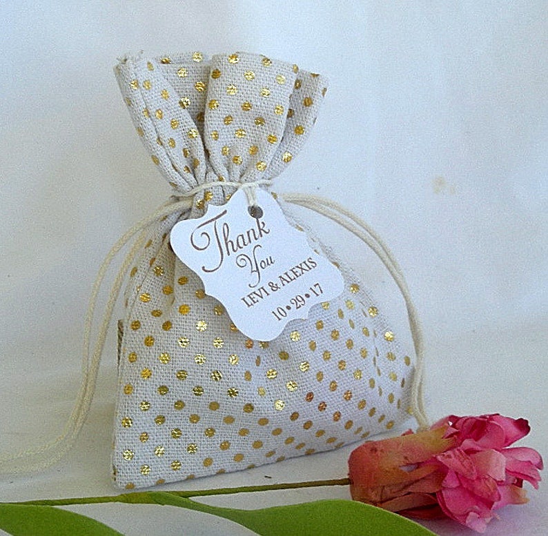 Custom Favor Bag Personalized Wedding Favors Bags Gold Dot Linen Favor ...