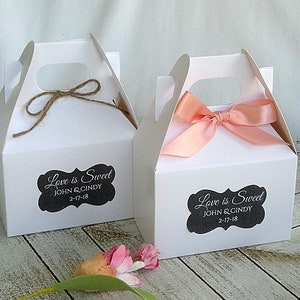 Wedding Favor Boxes Custom Gable Boxes Birthday Baby Shower Favors Small Gable Box White Kraft Rustic Favor Box w Personalized Label image 7