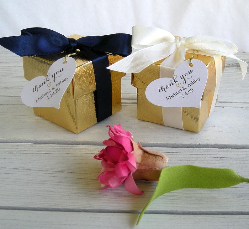 Gold Favor Boxes Gold Wedding Favor Boxes Cheap Wedding Favors Custom Wedding Favor Box w Personalized Tag Silver Gold Wedding Shower Favors image 2