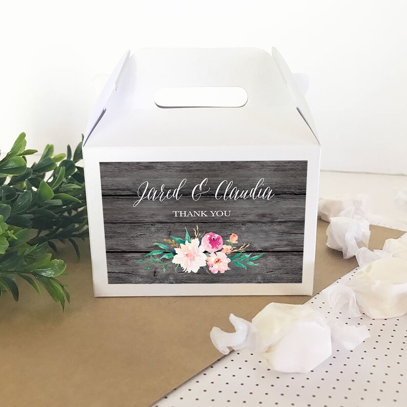 Wedding Favor Boxes Custom Gable Boxes Birthday Baby Shower Favors Small Gable Box White Kraft Rustic Favor Box w Personalized Label image 4