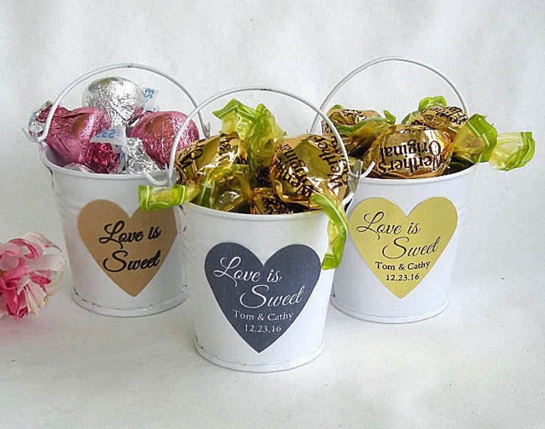 White Mini Bucket Favor Tin Pail Favors Love is Sweet Wedding Etsy