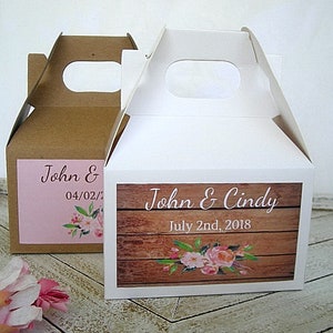 Wedding Favor Boxes Custom Gable Boxes Birthday Baby Shower Favors Small Gable Box White Kraft Rustic Favor Box w Personalized Label image 1