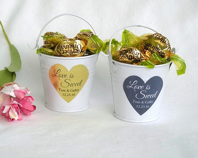 Mini Bucket Favor Metal Pail Party Favor Wedding Love is Sweet Etsy