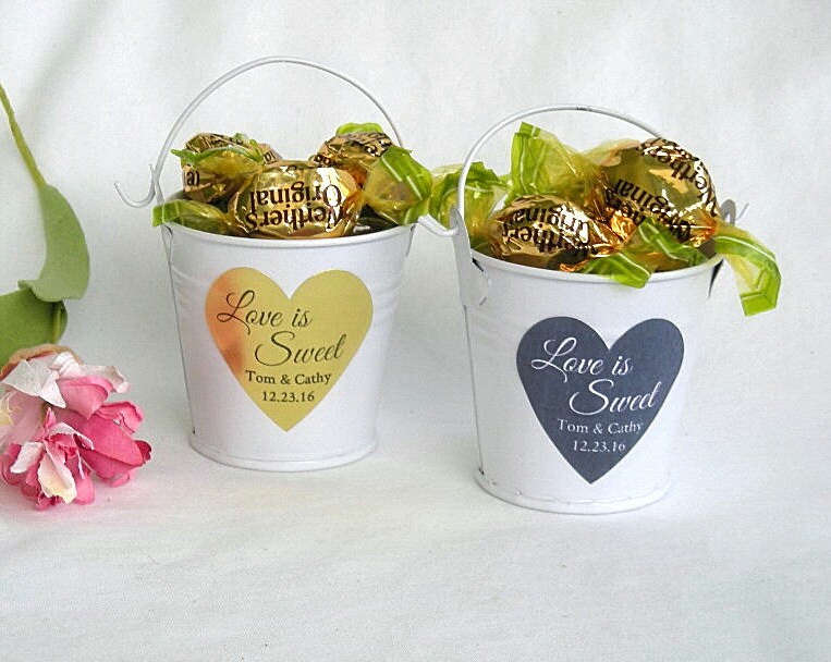 Mini Bucket Favor Metal Pail Party Favor Wedding Love is Sweet Etsy