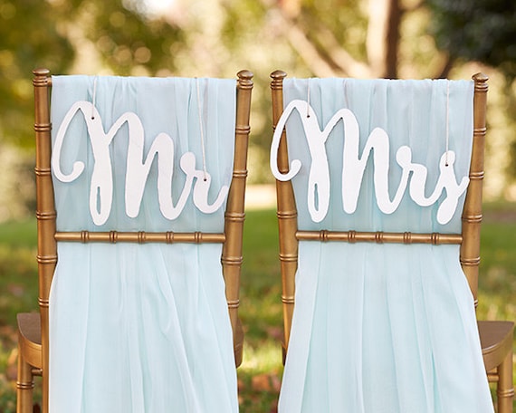 QLEUIFT 2 pcs Mr Mrs Chair Decor Sign Panneau en Bois Monsieur et Madame Chaise de Mariage Décoratif Signe de Mariage Bride and Groom Wedding Chair Signs Mr and Mrs Chair