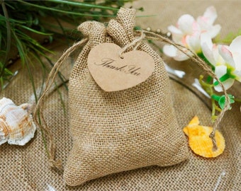 Wedding Favor Bags Burlap Favors | Primitive Rustic with Jute & Custom Tags | Personalized Favor Bags | Showers, Weddings, 5" x 7" Bags Tags