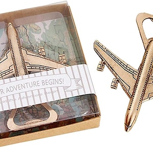Airplane bottle opener plane bottle opener Custom Wedding Travel Favors Gold Plane bottle openers Personalized Gold Plane Wedding Favors