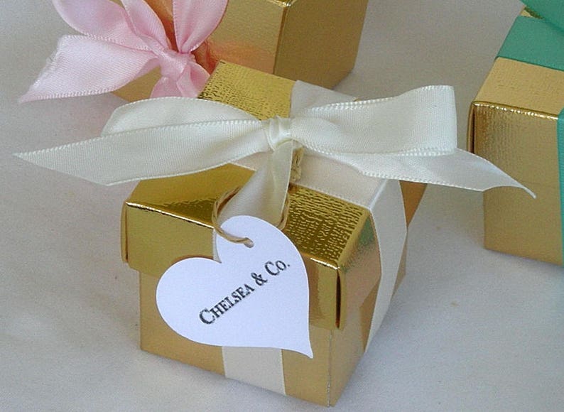 Gold Favor Boxes Gold Wedding Favor Boxes Cheap Wedding Favors Custom Wedding Favor Box w Personalized Tag Silver Gold Wedding Shower Favors image 3