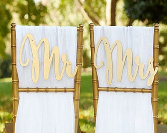 Mr and Mrs Chair Sign Bride and Groom Chair Signs Gold Wood Chair Signs Gold or Silver Wood Script Wooden Signs Wedding Reception Chair Sign