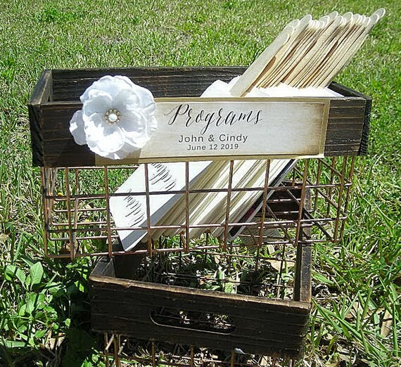 Wedding Program Box Rustic Wood Box N Wire Crate Custom Fan Etsy