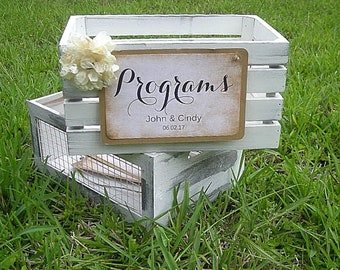 Wedding Program Box Vintage Rustic Wood Crate Program Fan Holder White Distressed Shabby Chic Wood Crate Wedding Program Box