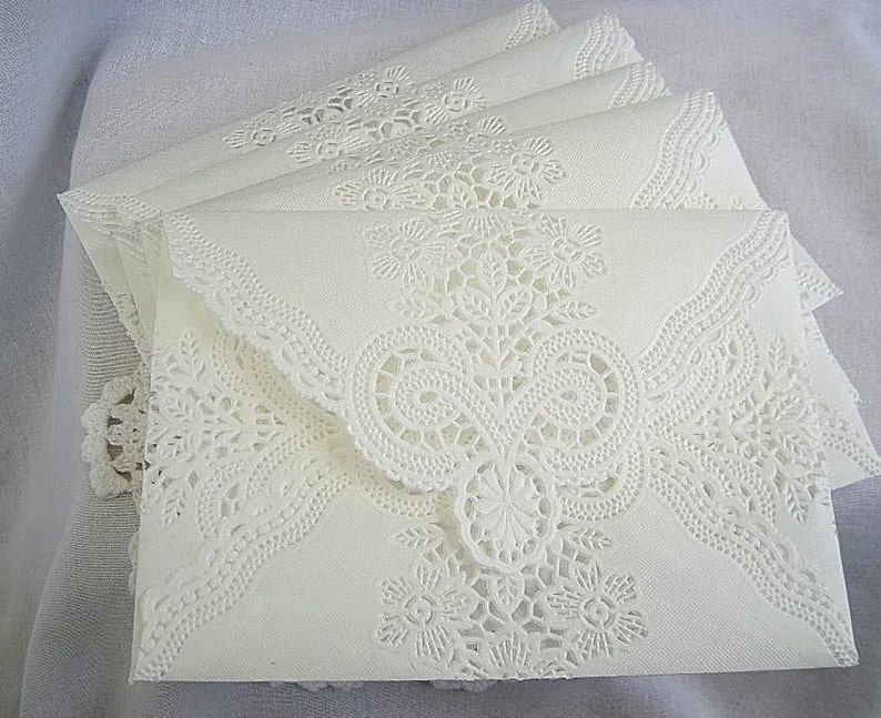 Doily Lace Envelopes Wedding Lace Envelope Custom Wedding Envelopes Lace Wedding Envelopes White Lace Envelope Wedding Invitation Envelopes image 2