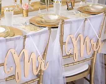 Mr and Mrs Chair Sign Gold or Silver Bride and Groom Signs Gold Wood Script Wedding Chair Signs Gold Wood Wedding Reception Chair Signs