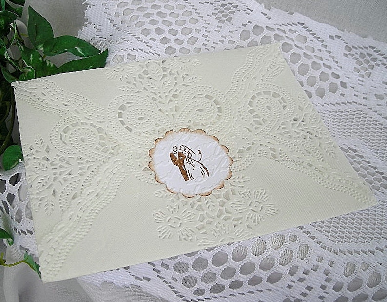 Doily Lace Envelopes Wedding Lace Envelope Custom Wedding Envelopes Lace Wedding Envelopes White Lace Envelope Wedding Invitation Envelopes image 3