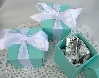 Wedding Favor Boxes Custom Personalized Ivory Navy Burgundy Blush Pink Navy Silver Gold Wedding Favor Box  2 x 2 x 2 Boxes w Lids and Ribbon