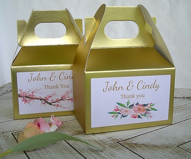 Wedding Favor Boxes Custom Gable Boxes Birthday Baby Shower Favors Small Gable Box White Kraft Rustic Favor Box w Personalized Label image 5