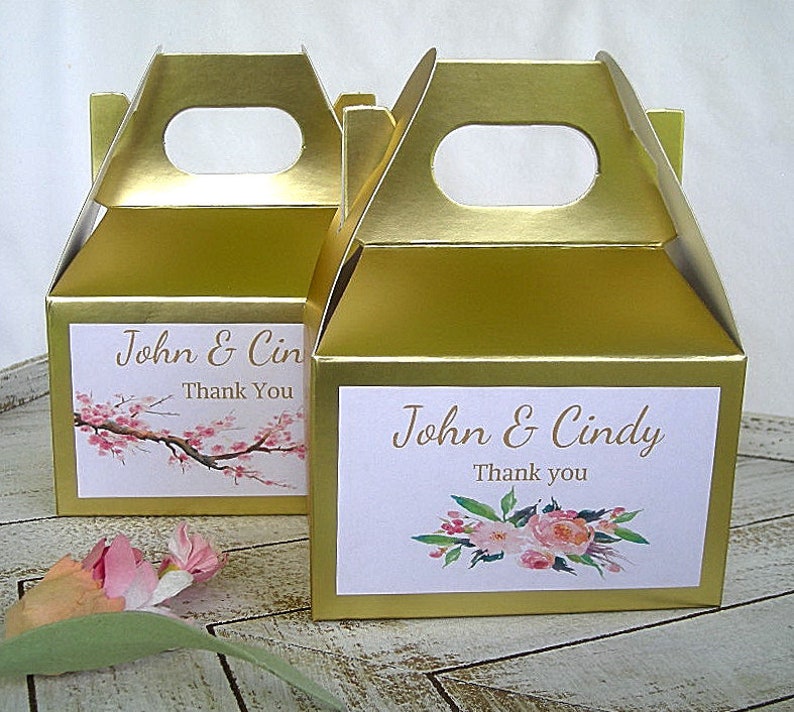 Wedding Favor Boxes Custom Gable Boxes Birthday Baby Shower Favors Small Gable Box White Kraft Rustic Favor Box w Personalized Label image 3