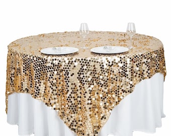 Champagne Sequin Tablecloth Gold Sequin Overlay Big Payette Rose Gold Champagne Blush Pink Silver 72" 90" 108" 120" Blush Sequin Tablecloth