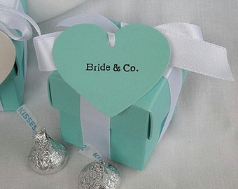 Turquoise Blue Favor Boxes Box Teal Aqua Wedding Favor Favors Bride & Co Shower 2 x 2 x 2 Piece Box with Lids and Ribbon Custom Any Color