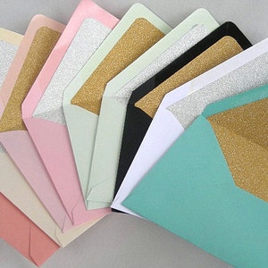 Glitter Lined Envelopes Wedding Invitation Turquoise Pink Ivory Peach Coral Mint Black Size Custom Wedding Envelopes Gold Silver Glitter