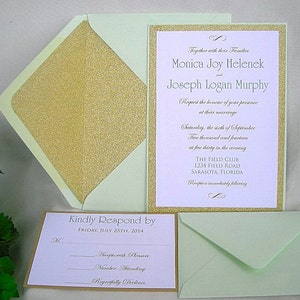 Gold and Mint Green Wedding Invitation Gold glitter n Mint Wedding Invitations Custom Wedding Invitation Gold Glitter Wedding Invitation Set