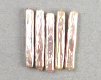 Iridescent Stick Pearl Beads | Matched Pair or Lot of 5 | Peach Pink Purple | Cultured Freshwater