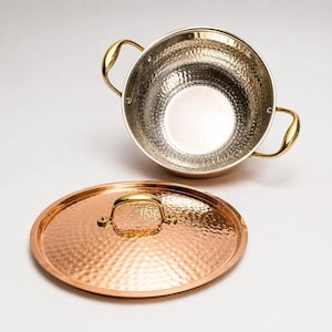 Handmade Pure Copper Cooking Pot 2500ml with Lid | Tin Lined Hammered Copper Pot | Traditional Indian Copper Cookware |  Kitchen Gift