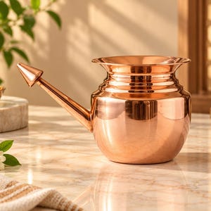Ren koppar Neti-kruka 730 ml | Handgjord Jal Neti Lota för näsrengöring | Ayurvedisk yoga bihålesköljkruka | Traditionell kopparkärl, gåva