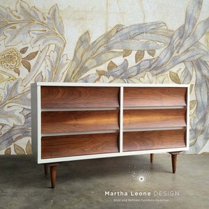 SAMPLE Mid Century Dresser/Credenza in White and Walnut: Custom Orders Accepted