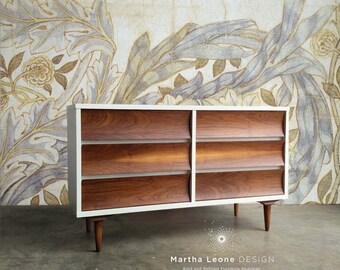SAMPLE Mid Century Dresser/Credenza in White and Walnut: Custom Orders Accepted