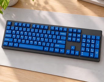 Classic Blue Keycap Set, 117 Keys, Cherry Profile, Double Shot Legends, Full Size Layout, White English Keycaps