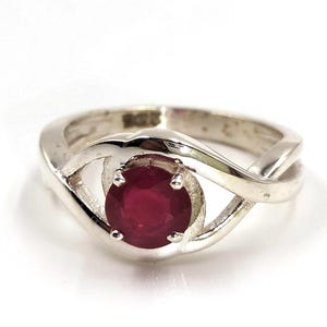 Natural Ruby Solitaire Ring 925 Sterling Silver Round Cut | July Birthstone Twisted Promise Engagement Ring Gift for Her