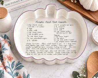 Handwritten Recipe Baking Dish, Personalized Ceramic Casserole with Family Recipe