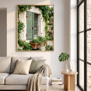 Wandbild mit Steinfensterläden im französischen Landhausstil | Provenzalischer Fensterladen-Druck | Fassadendekoration für französische Dörfer