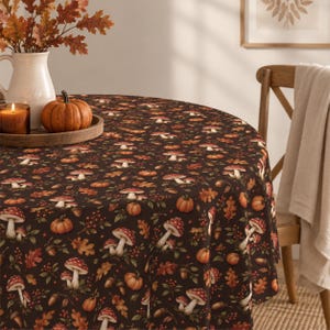Mushroom Tablecloth Fall Vintage Round Tablecloth Yule Fairycore Tablecloths Winter Square Table Cover Autumn Table Decor Thanksgiving Gift