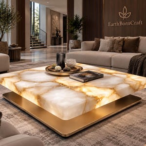 Natural Agate Stone Coffee Table Top, Luxury Gemstone Center Table, Handmade Crystal Furniture, Modern Living Room Decor, Custom Stone Table