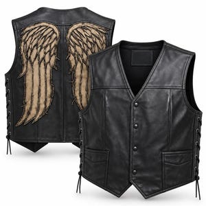Daryl Dixon Vest, The Walking Dead Inspired Leather Vest, Angel Wing Back Patch, Cosplay Biker Vest