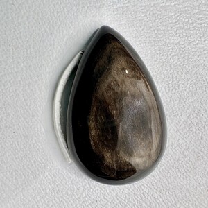 Polished Rainbow Eye Obsidian Teardrop Cabochon, Black Brown Gemstone