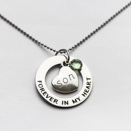 Son - Stainless Steel Forever in my Heart Memorial Necklace, Son Memorial Jewelry, Son shops Sympathy Jewelry, Son Memorial Gifts, Son Sympathy