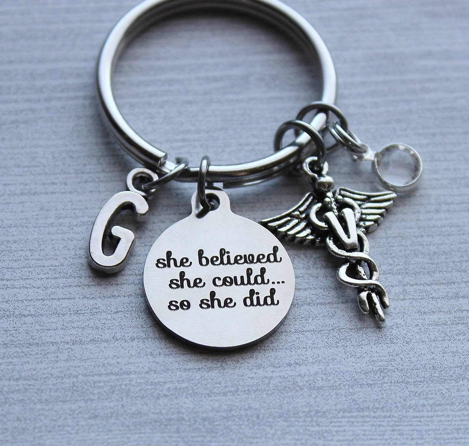 FUTOP Veterinarian Gifts She Believed She Could So She Did Keychain Veterinary Technician Gifts Vet Tech Jewelry