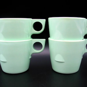 4 Dallas Ware Mint Green Stackable Coffee Cups | Set of 4 Melmac Cups | Vintage 1960s
