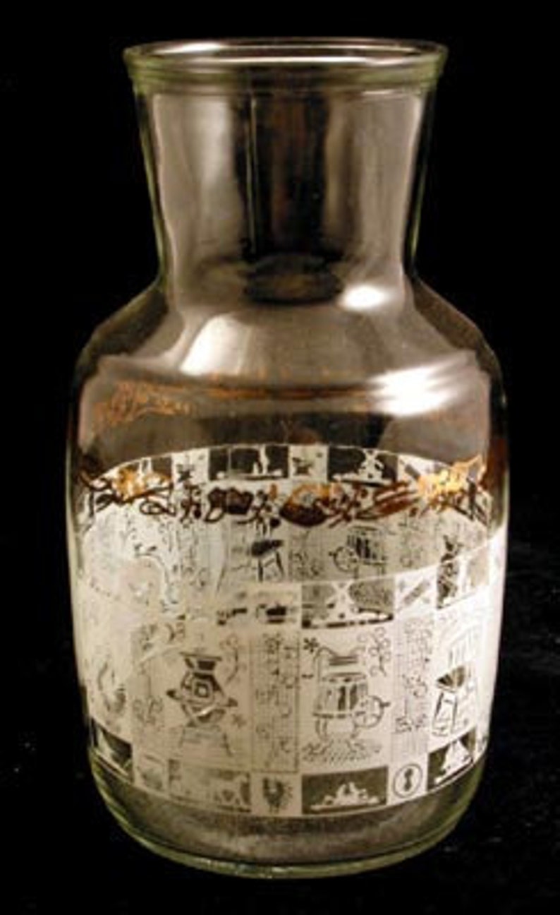 Glass Juice Carafe Old Fashioned Kitchen Theme Design White and Gold