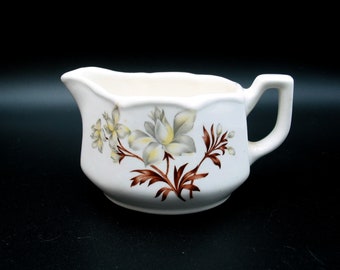 Vintage Creamer or Small Sauce Server with Gray and Yellow Flowers and Brown Leaves | Octagon Shaped | 1950s Mid Century Dinnerware