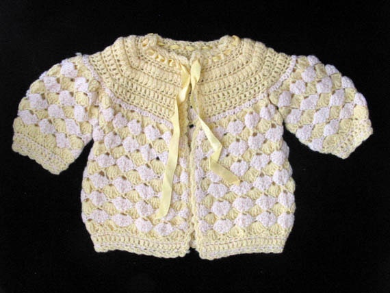 Crocheted Baby Sweater and Bonnet | Yellow and Wh… - image 5