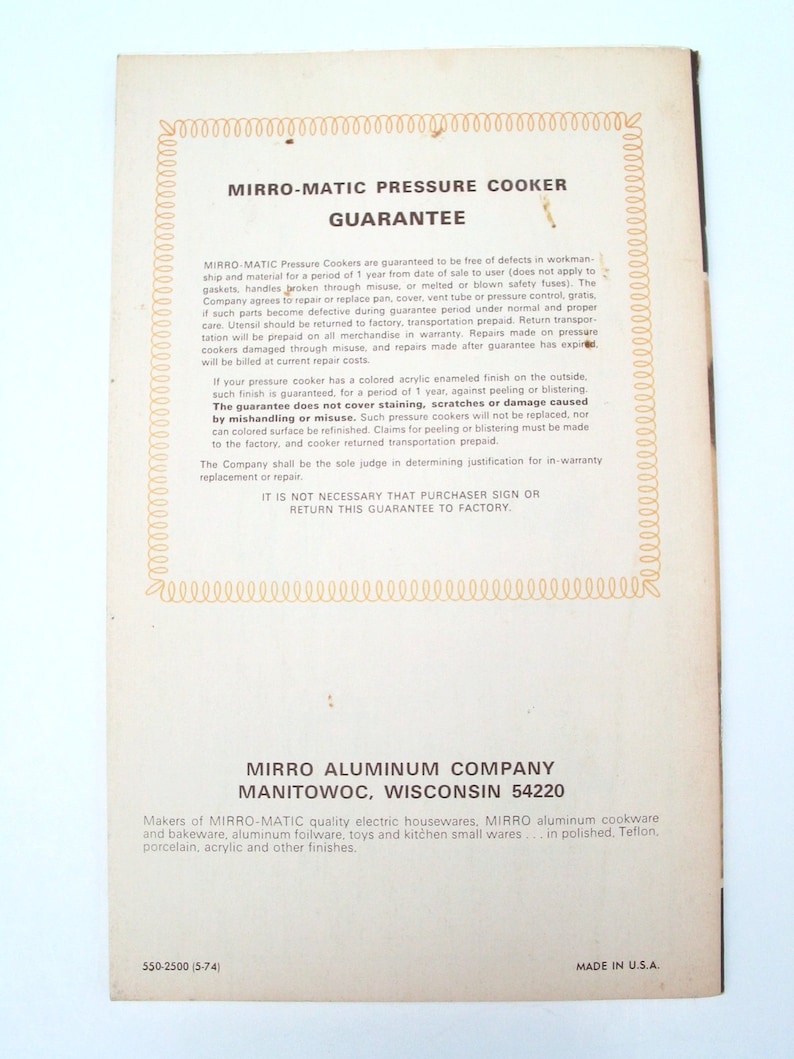 1972 Mirro Matic Speed Pressure Cooker Instructional Manual Etsy